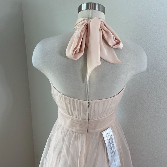 NEW BCBGMAXAZRIA Womens 6 Almond Pink Halter Neck Tulle Evening Gown Maxi Dress - Picture 14 of 15